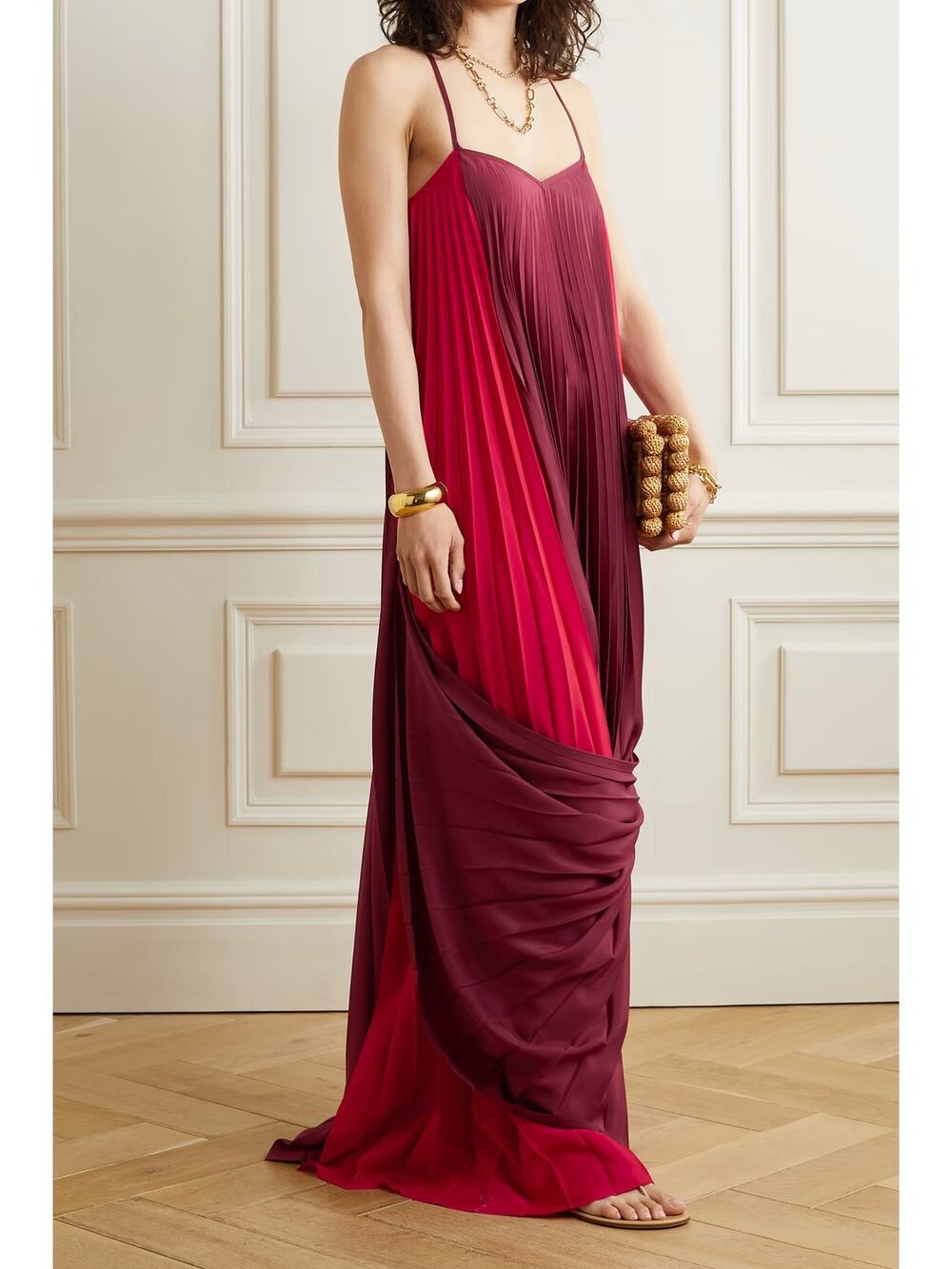 NWT ZEUS + DIONE 'Alysi' Draped Two-tone Crepe De Chine Maxi Dress Size 36